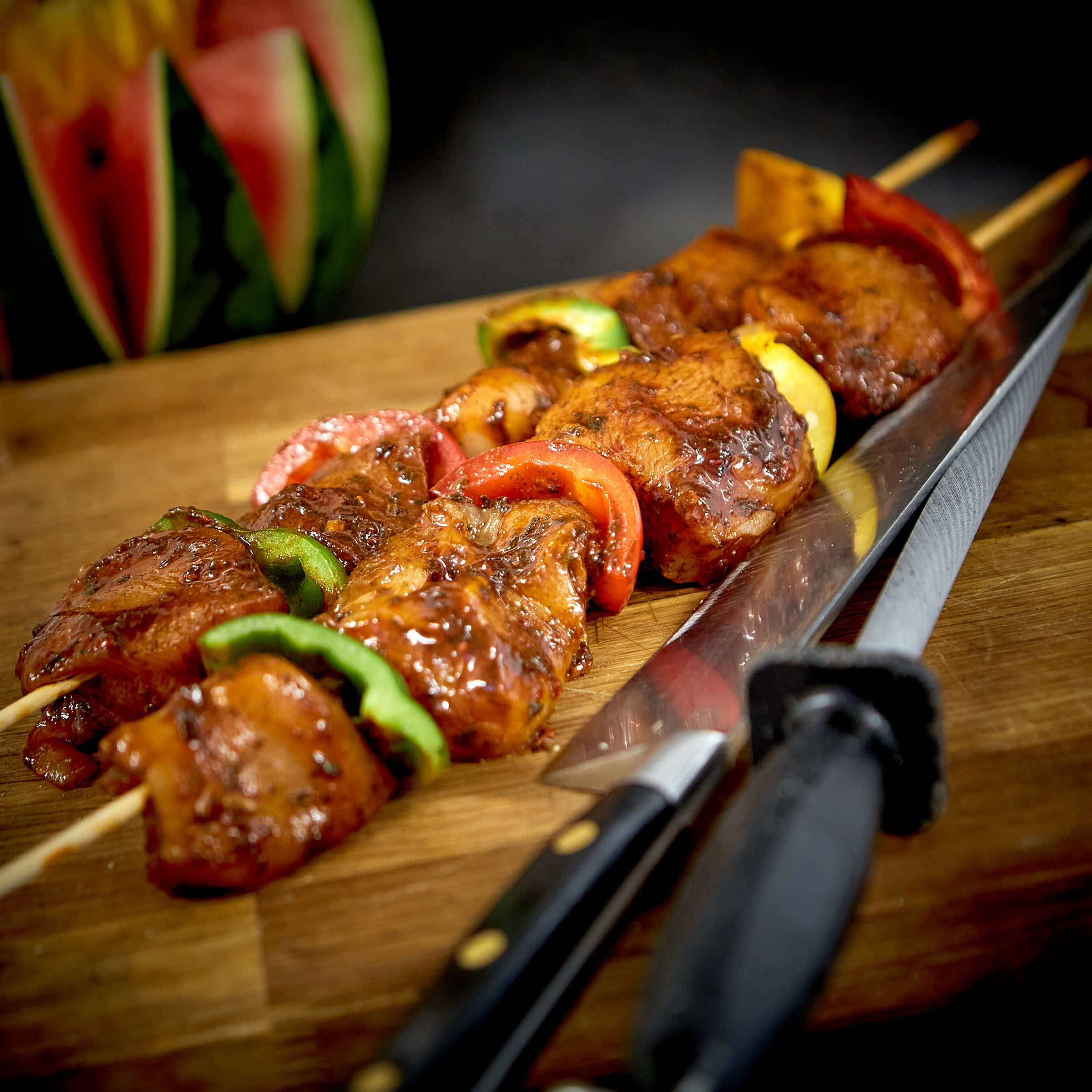 Large jerk chicken kebabs